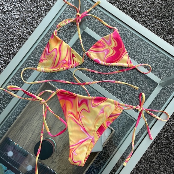 marbled bikini three piece set - Picture 2 of 4